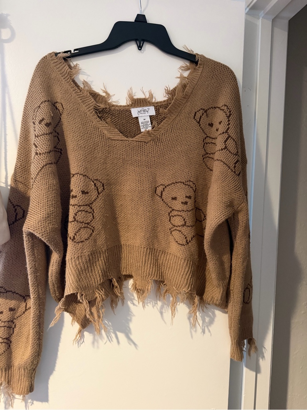 Teddy Distressed V-Neck Sweater - Brown
